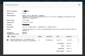 TechnoSistem sipariş detayları